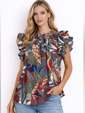 DR2 by Daniel Rainn Floral Printed Ruffle Sleeve Blouse NWT - Size 2X